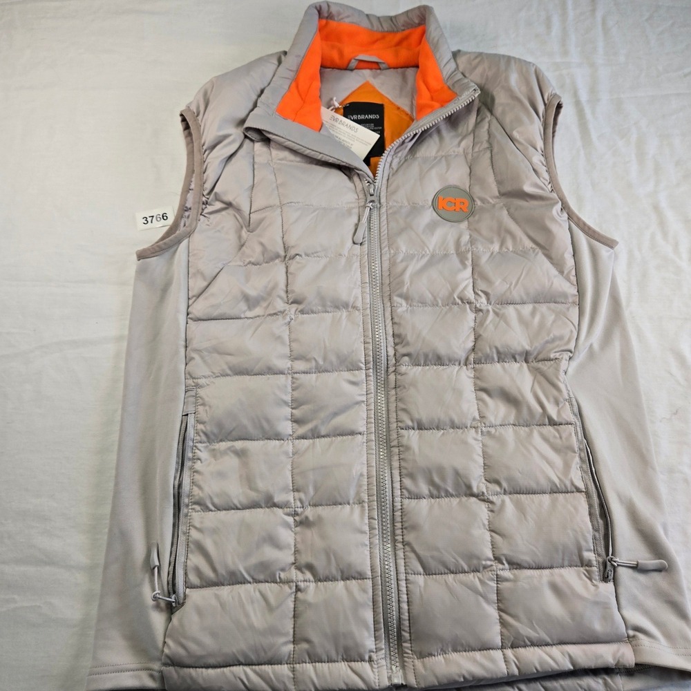EVR Brands Quilted Puffer Vest Orange Lined Zip Front Sleeveless Men's Size L